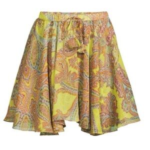 🔆 MISA Los Angeles Skirt in Ischia Neon Yellow Paisley, Size Medium NWOT